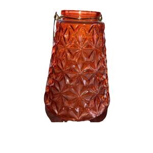 Large orange Decorative glass lantern or candle holder, embossed geometric